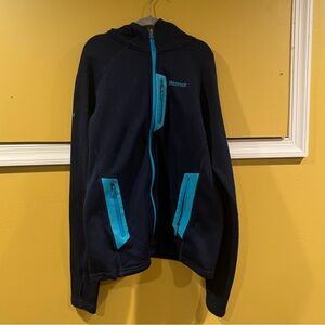 Navy blue and aqua Marmot zip up hoodie jacket M